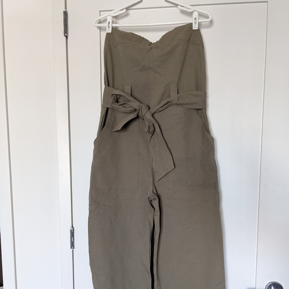 NWT Olive/Taupe Strapless Jumpsuit with Belt